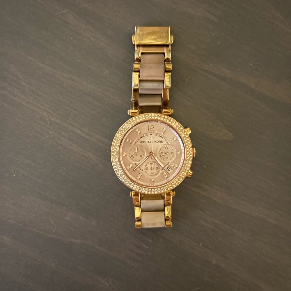 Michael Kors Gold and Tan Chronograph Watch